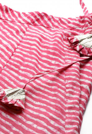 Leheriya Printed Cotton Lehenga in Pink and Off White