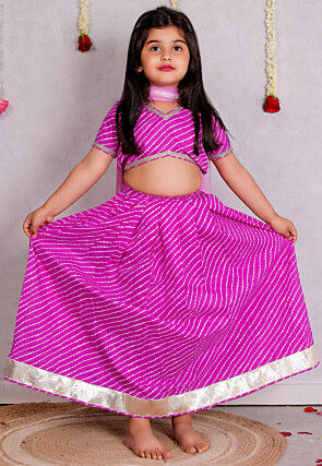 Leheriya Printed Cotton Lehenga in Purple