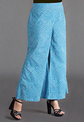 Leheriya Printed Cotton Palazzo in Sky Blue