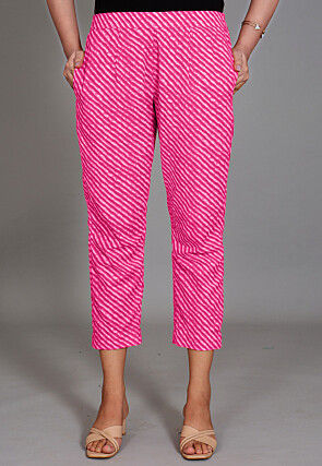 Leheriya Printed Cotton Pant in Pink