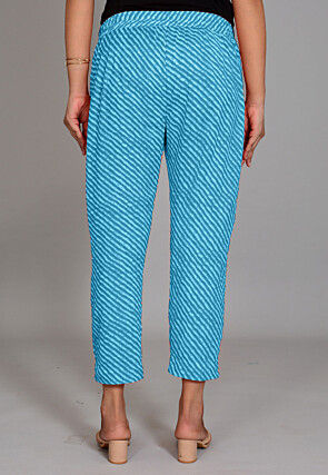 Leheriya Printed Cotton Pant in Turquoise