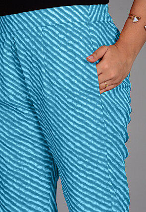 Leheriya Printed Cotton Pant in Turquoise