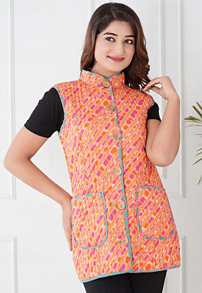 Leheriya Printed Cotton Reversible Warm Jacket in Sea Green