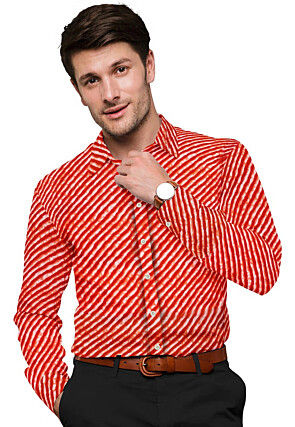 Leheriya Printed Cotton Shirt in Red
