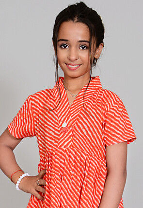 Leheriya Printed Cotton Short Kurti Set in Red and White