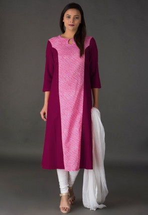 Leheriya Printed Cotton Straight Suit in Pink and Magenta