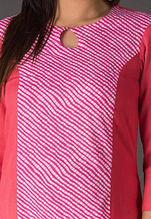 Leheriya Printed Cotton Straight Suit in Pink and Peach