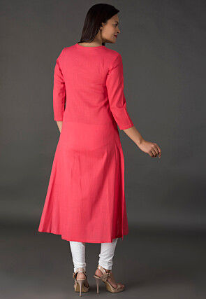 Leheriya Printed Cotton Straight Suit in Pink and Peach