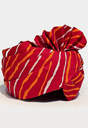 Leheriya Printed Cotton Unisex Turban in Red
