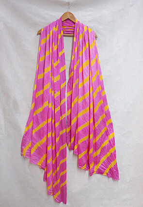 Leheriya Printed Crepe Dupatta in Pink and Yellow