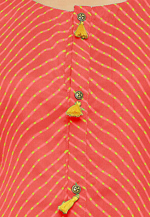 Leheriya Printed Georgette A Line Suit in Coral Red