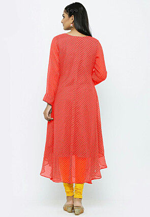 Leheriya Printed Georgette A Line Suit in Coral Red