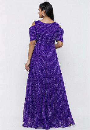 Leheriya Printed Georgette Abaya Style Suit in Purple