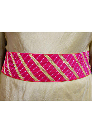 Leheriya Printed Georgette Adjustable Waist Belt in Fuchsia