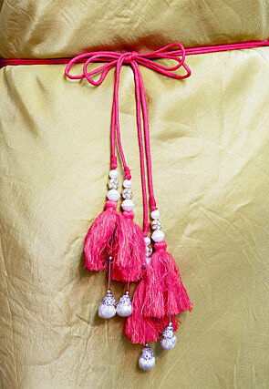 Leheriya Printed Georgette Adjustable Waist Belt in Fuchsia