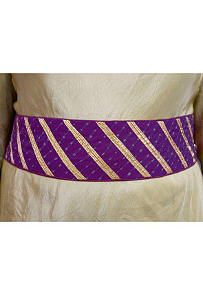 Leheriya Printed Georgette Adjustable Waist Belt in Purple