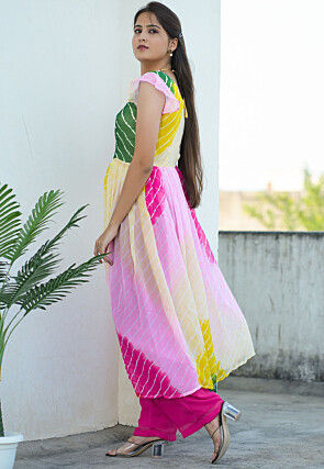 Leheriya Printed Georgette Aline Kurta in Multicolor