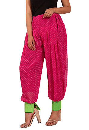 Leheriya Printed Georgette Alladin Pant in Fuchsia
