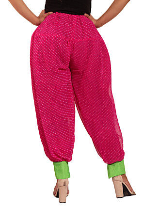 Leheriya Printed Georgette Alladin Pant in Fuchsia