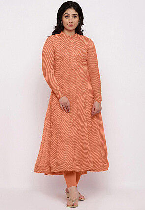 Leheriya Printed Georgette Anarkali Kurta in Orange