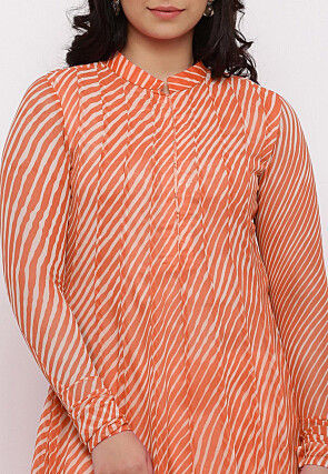 Leheriya Printed Georgette Anarkali Kurta in Orange
