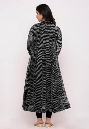 Leheriya Printed Georgette Anarkali Suit in Black