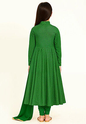 Leheriya Printed Georgette Anarkali Suit in Green