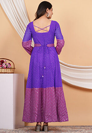 Leheriya Printed Georgette Anarkali Suit in Purple and Light Purple 