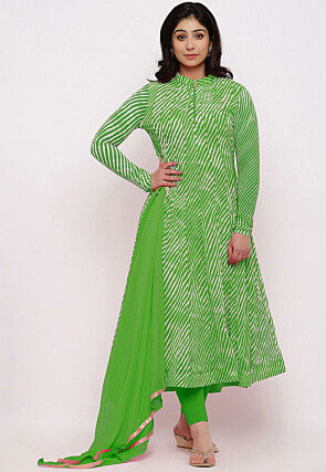 Parrot Green Embroidery Cotton Kurti With Pant