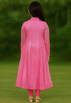 Leheriya Printed Georgette Anarkali Suit in Pink