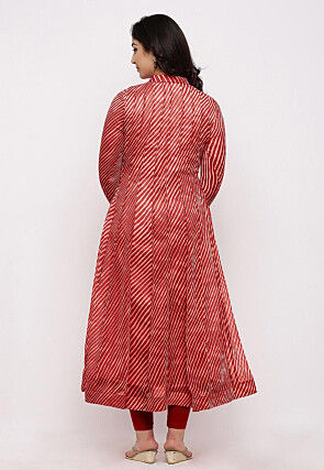 Leheriya Printed Georgette Anarkali Suit in Red