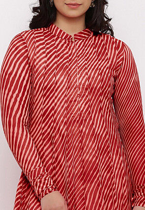 Leheriya Printed Georgette Anarkali Suit in Red