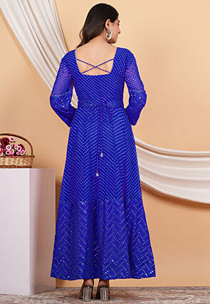 Leheriya Printed Georgette Anarkali Suit in Royal Blue