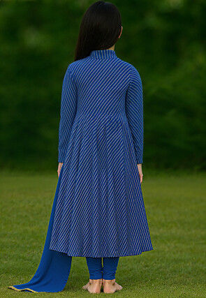 Leheriya Printed Georgette Anarkali Suit in Royal Blue