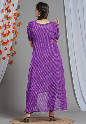 Leheriya Printed Georgette Asymmetric A Line Suit in Purple
