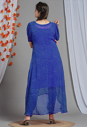 Leheriya Printed Georgette Asymmetric A Line Suit in Royal Blue