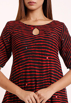 Leheriya Printed Georgette Asymmetric Tunic in Black and Red