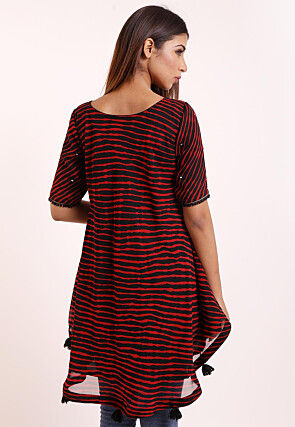 Leheriya Printed Georgette Asymmetric Tunic in Black and Red