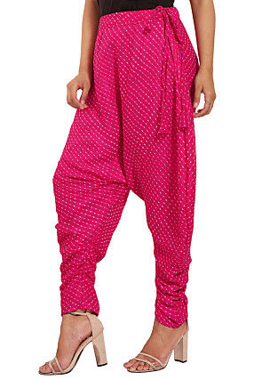 Leheriya Printed Georgette Dhoti Pant in Fuchsia