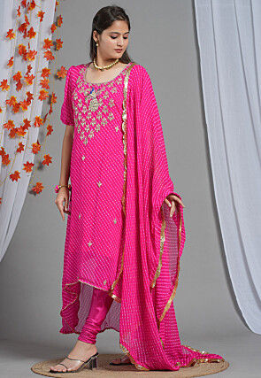 Leheriya Printed Georgette Dupatta in Fuchsia