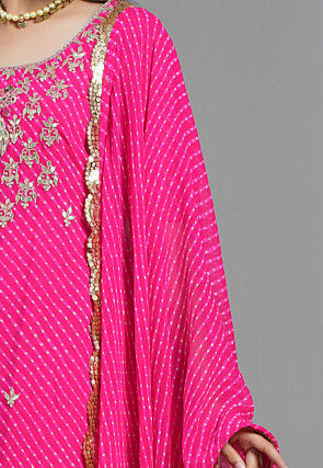 Leheriya Printed Georgette Dupatta in Fuchsia