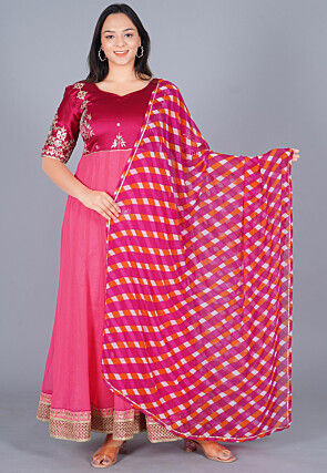 Leheriya Printed Georgette Dupatta in Pink