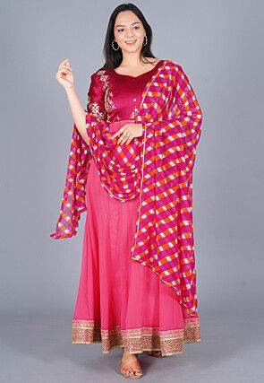Leheriya Printed Georgette Dupatta in Pink