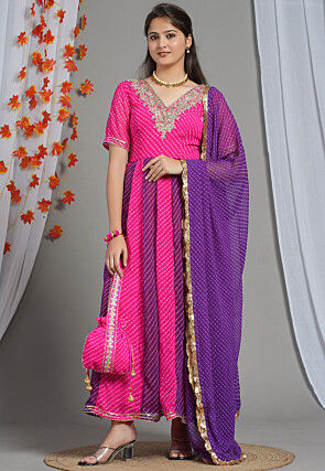 Leheriya Printed Georgette Dupatta in Purple