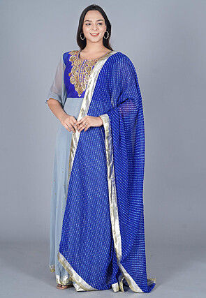 Leheriya Printed Georgette Dupatta in Royal Blue