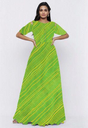 Leheriya Printed Georgette Gown in Green