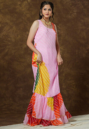 Leheriya Printed Georgette Gown in Multicolor