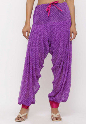 Leheriya Printed Georgette Harem Pant in Purple