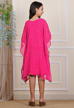 Leheriya Printed Georgette Kaftan Dress in Pink