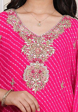 Leheriya Printed Georgette Kaftan Dress in Pink